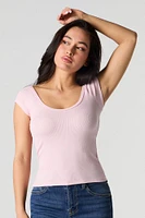 Ribbed V-Neck Cap Sleeve T-Shirt