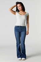 Ribbed V-Neck Cap Sleeve T-Shirt