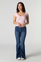 Ribbed V-Neck Cap Sleeve T-Shirt