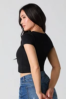 Square Neck Short Sleeve Crop Top