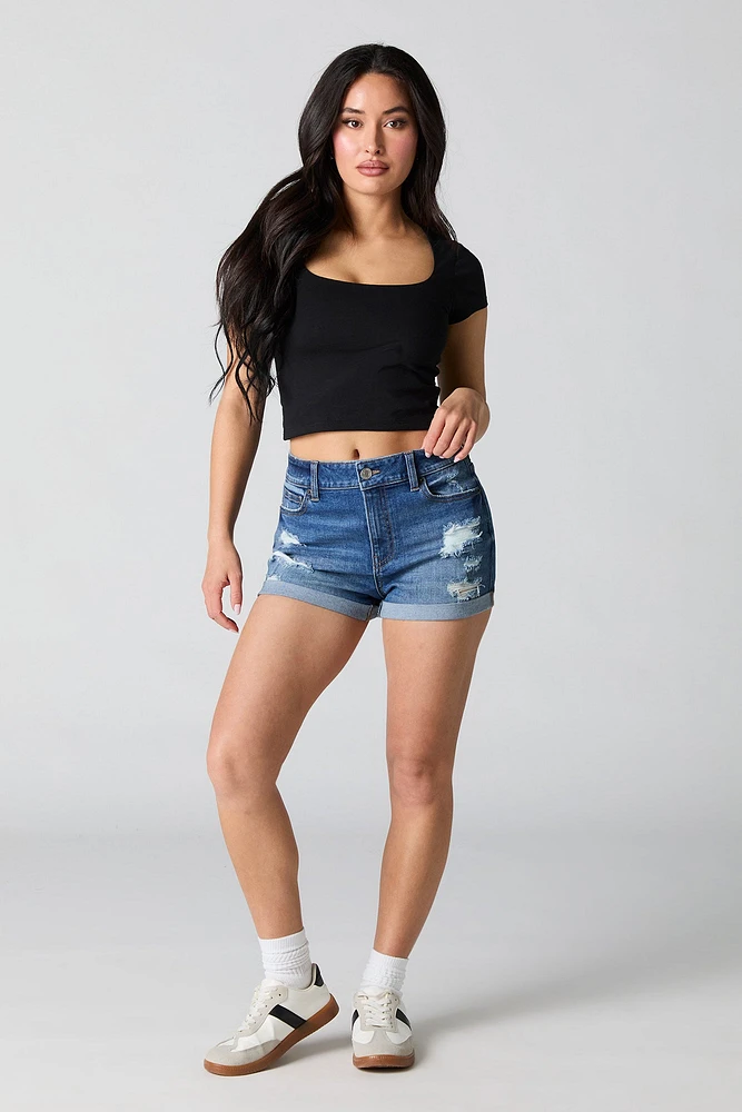 Square Neck Short Sleeve Crop Top