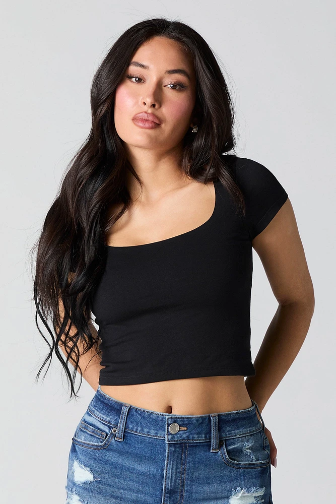 Square Neck Short Sleeve Crop Top