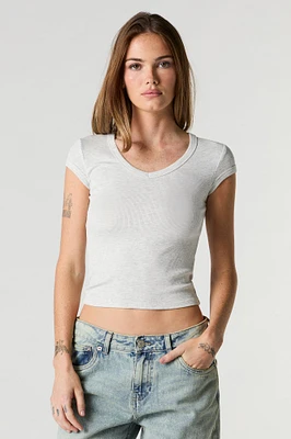 Ribbed V-Neck Fitted T-Shirt