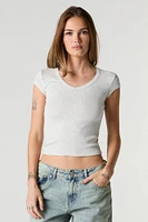 Ribbed V-Neck Fitted T-Shirt