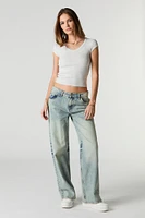Ribbed V-Neck Fitted T-Shirt