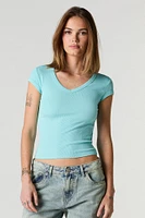 Ribbed V-Neck Fitted T-Shirt