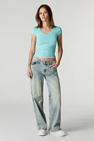 Ribbed V-Neck Fitted T-Shirt
