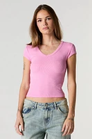 Ribbed V-Neck Fitted T-Shirt