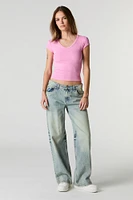 Ribbed V-Neck Fitted T-Shirt