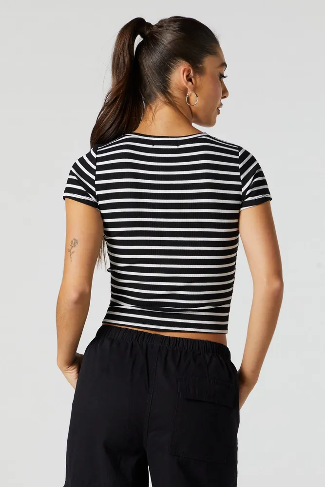Striped Ribbed V-Neck Baby T-Shirt