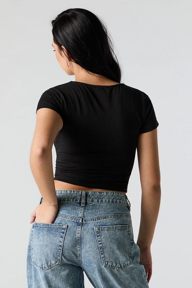 Double Layered Square Neck Cropped T-Shirt