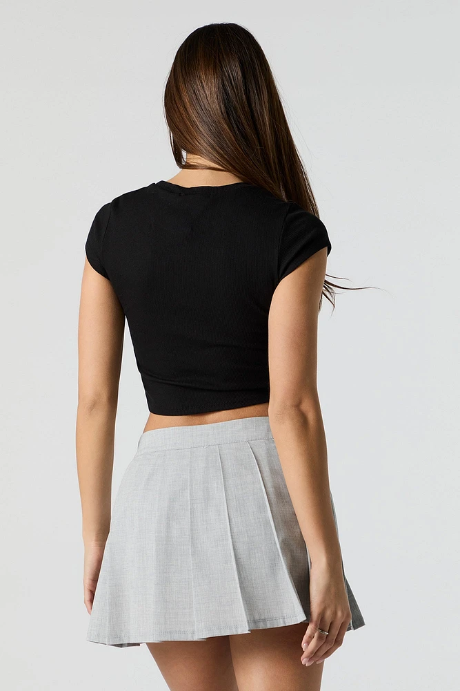 Ribbed Round Neck Cropped T-Shirt