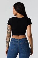 Seamless Deep V-Neck Short Sleeve Crop Top