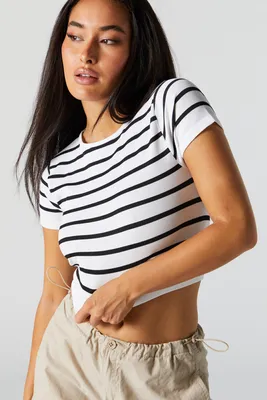 Striped Seamless Ribbed Cropped T-Shirt