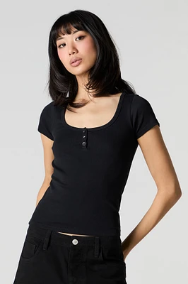 Ribbed Henley T-Shirt