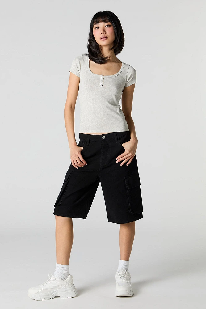 T-shirt Henley côtelé