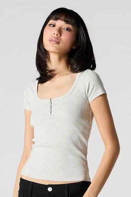 T-shirt Henley côtelé