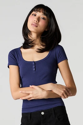 T-shirt Henley côtelé