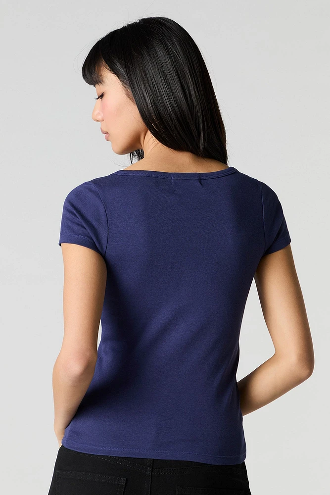 Ribbed Henley T-Shirt