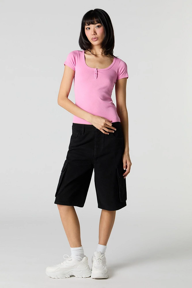 T-shirt Henley côtelé