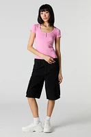 T-shirt Henley côtelé