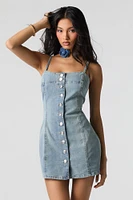 Denim Button Front Mini Dress