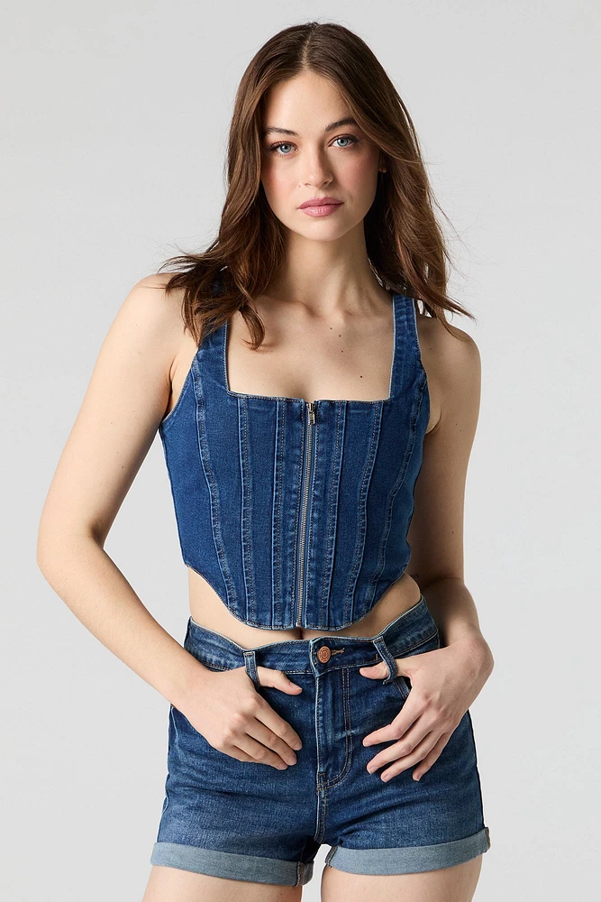 Bustier en denim avec fermeture à glissière