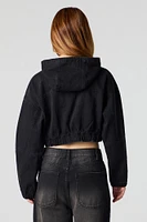 Denim Cropped Zip-Up Hoodie