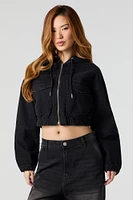 Denim Cropped Zip-Up Hoodie