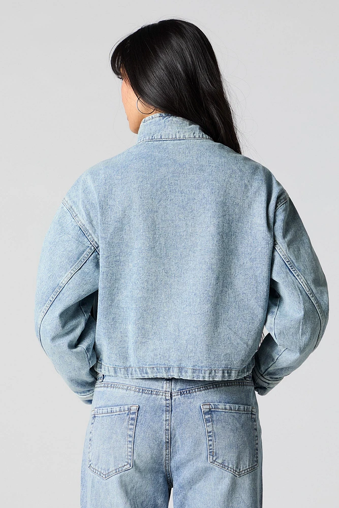 Acid Wash Cargo Denim Jacket