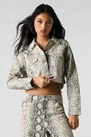 Printed Cropped Denim Jacket