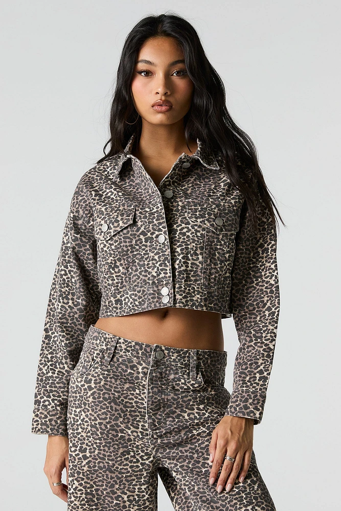 Printed Cropped Denim Jacket