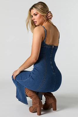 Denim Slit Back Bodycon Midi Dress