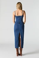 Denim Slit Back Bodycon Midi Dress