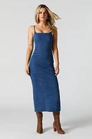 Denim Slit Back Bodycon Midi Dress