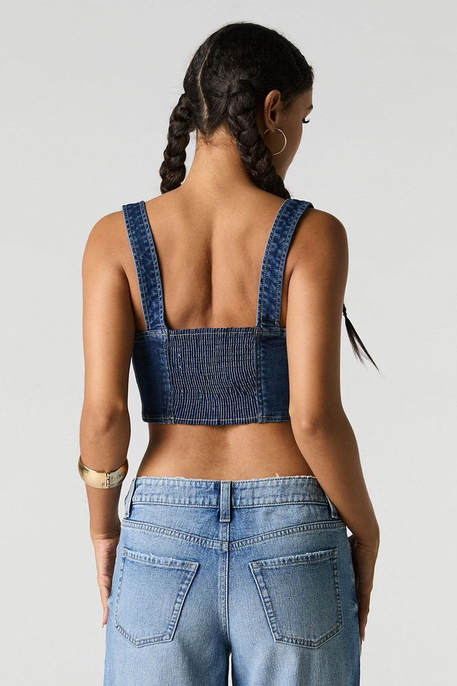 Camisole corset en denim à encolure carrée