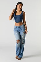 Denim Square Neck Corset Tank