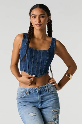 Denim Square Neck Corset Tank