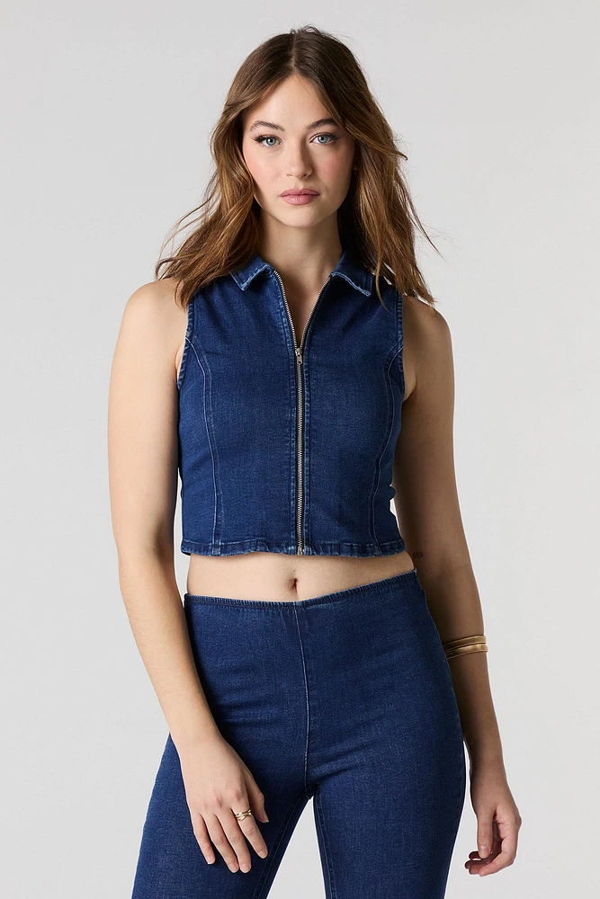 Veste en denim écourtée à glissière