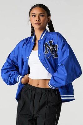 City Twill Embroidered Varsity Jacket