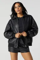 Faux Leather Oversized Bomber Jacket