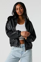 Faux Leather Bomber Jacket