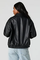 Faux Leather Bomber Jacket