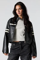 Blouson de style moto en similicuir avec rayures contrastantes