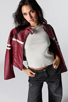 Blouson de style moto en similicuir avec rayures contrastantes