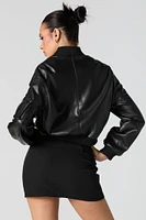 Faux Leather Cropped Bomber Jacket