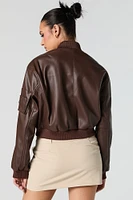 Blouson aviateur court en similicuir