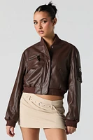 Faux Leather Cropped Bomber Jacket