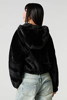 Faux Fur Hooded Zip-Up Jacket