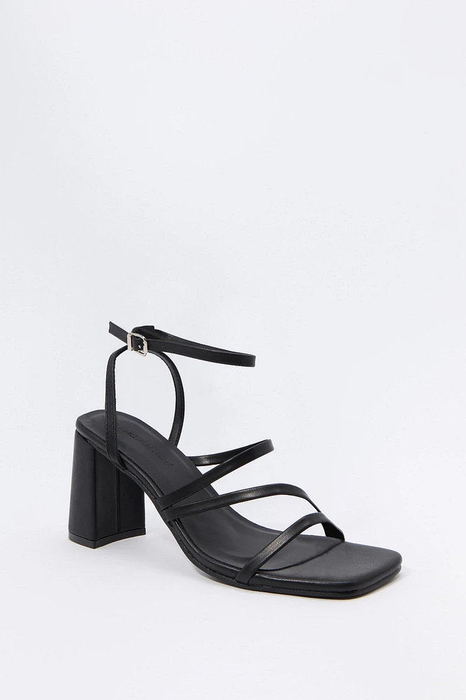 Faux Leather Strappy Open Toe Heel